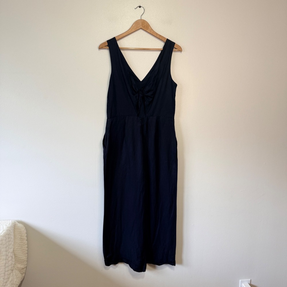 Banana Republic Navy Blue Wide Leg Knot Front V-Neck‎ Jumpsuit Pockets Womens 6